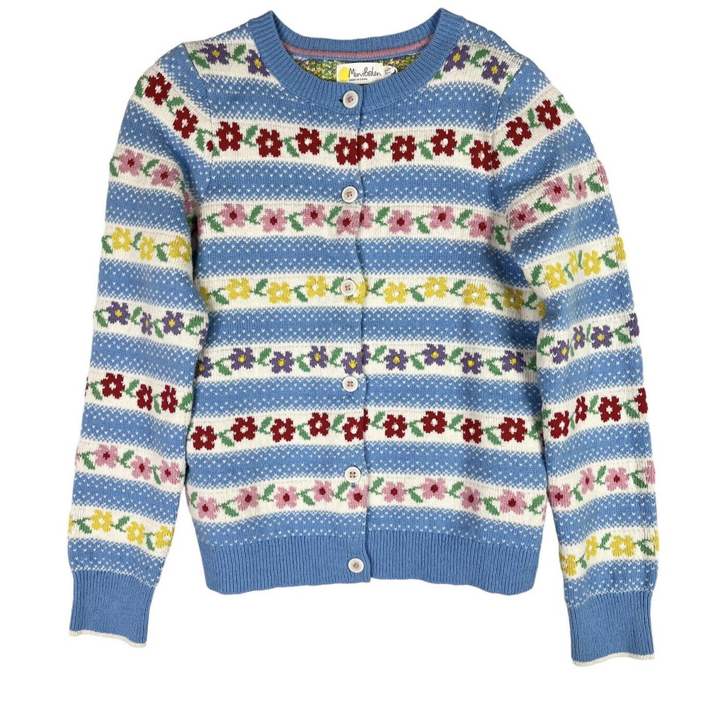 Mini Boden 11-12yo Blue Floral Fair Isle Cardigan NWT - Picture 2 of 6